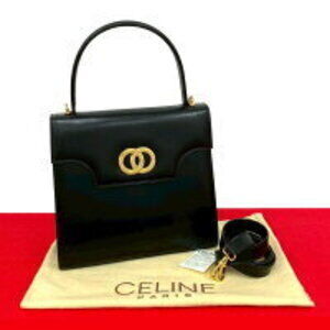 Celine circle logo leather handbag shoulder black 227 3